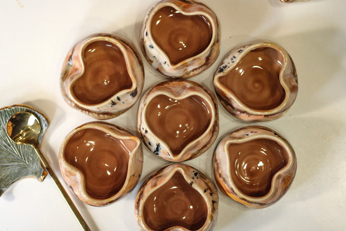 09-G Soft Earth Series PROTOTYPE Heart Bowls, 2-3 oz.