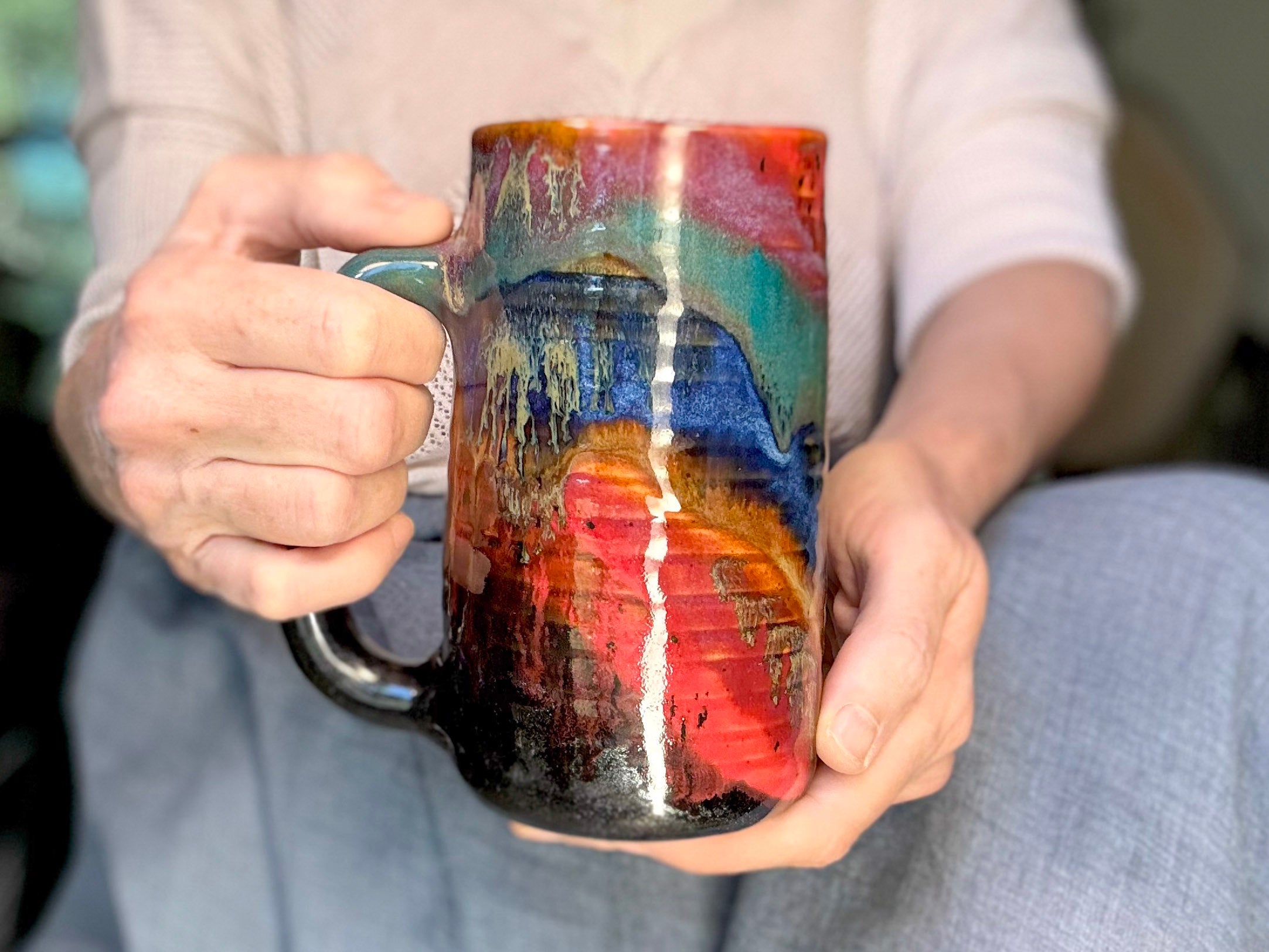 11-C Rainbow Strata Textured Stein Mug, 21 oz.