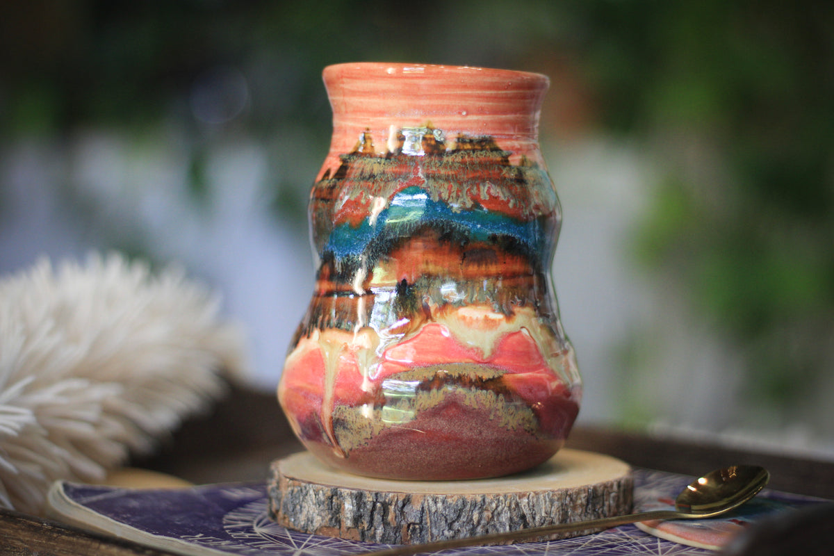 08-C Santa Fe Sunrise Barely Flared Textured Divot 'Cuddle' Mug, 16 oz.