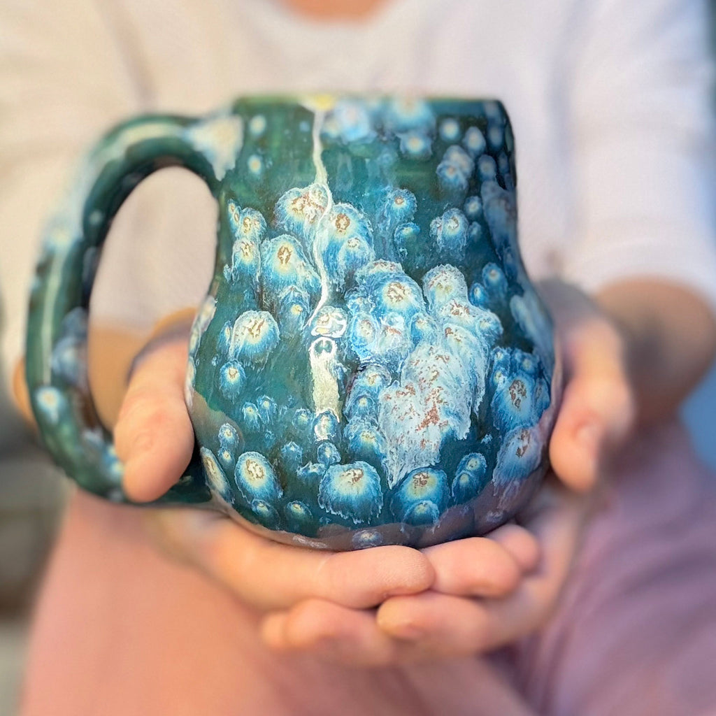 10-F Turquoise Starburst Gourd Mug, 18 oz.