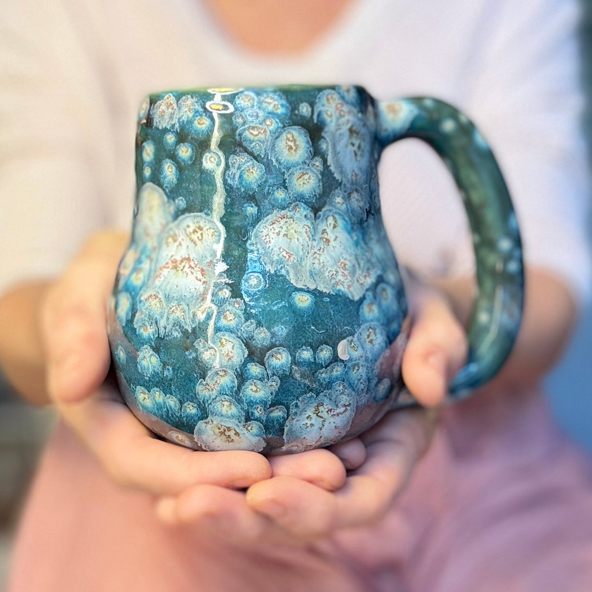 10-F Turquoise Starburst Gourd Mug, 18 oz.