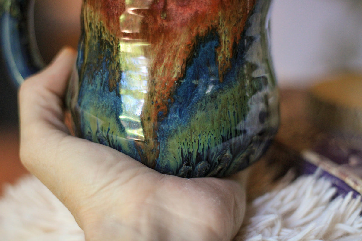 09-B Starry Night Barely Flared Textured Divot Mug, 22 oz.