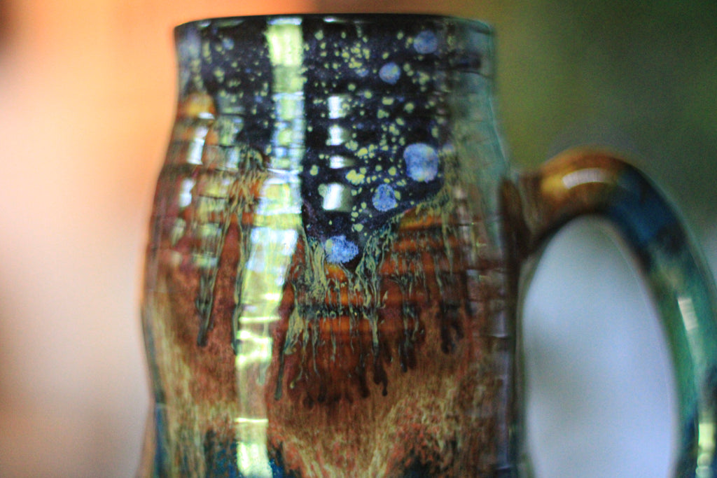 09-B Starry Night Barely Flared Textured Divot Mug, 22 oz.