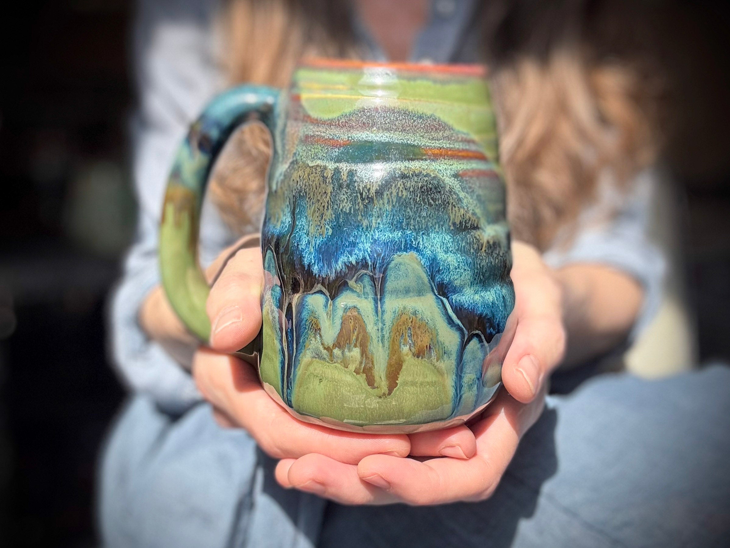 12-D Green 'FLOW' Swirly Mug, 19 oz.