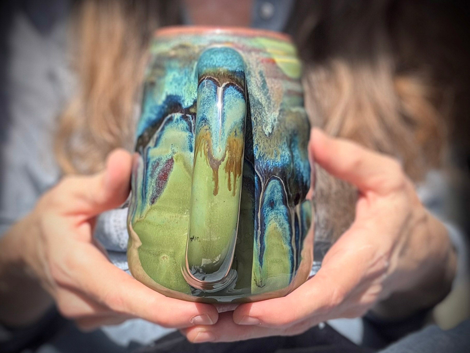 12-D Green 'FLOW' Swirly Mug, 19 oz.