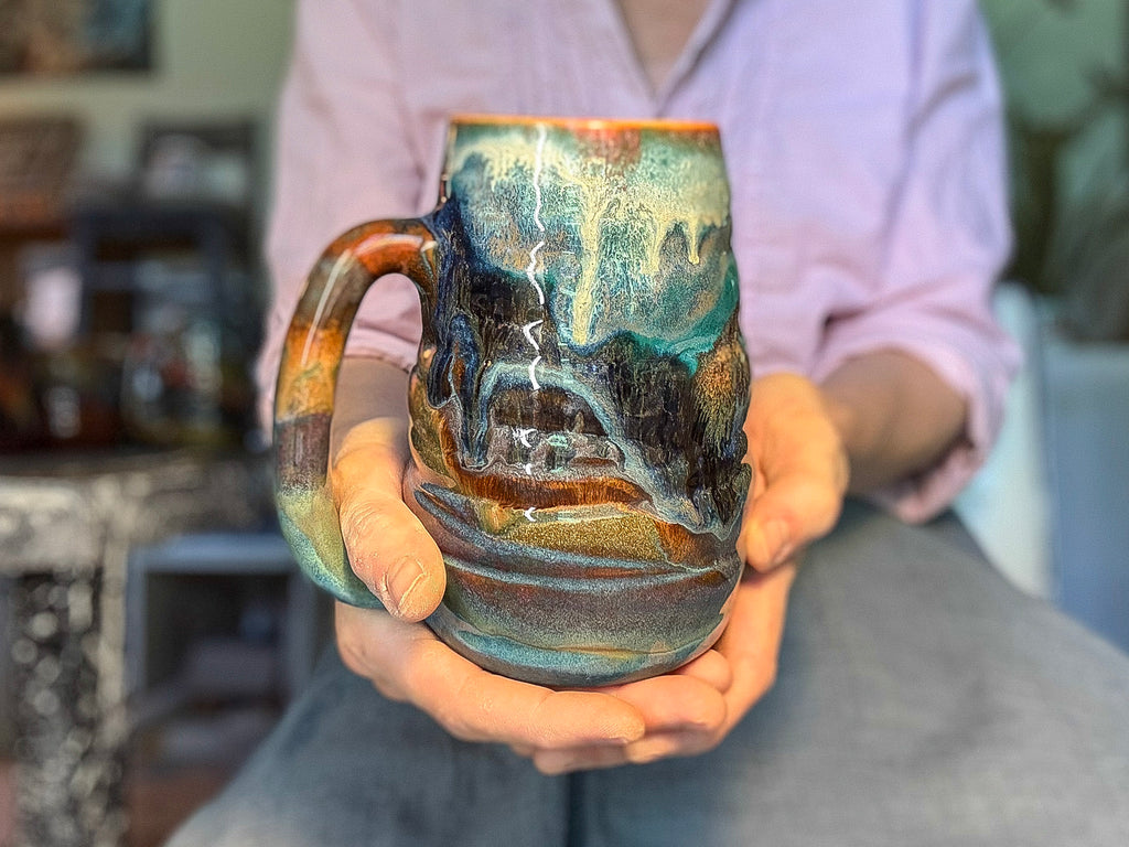14-C Turquoise PROTOTYPE Swirly Mug, 26 oz.