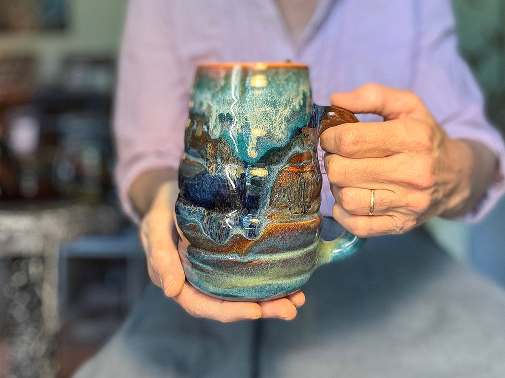 14-C Turquoise PROTOTYPE Swirly Mug, 26 oz.