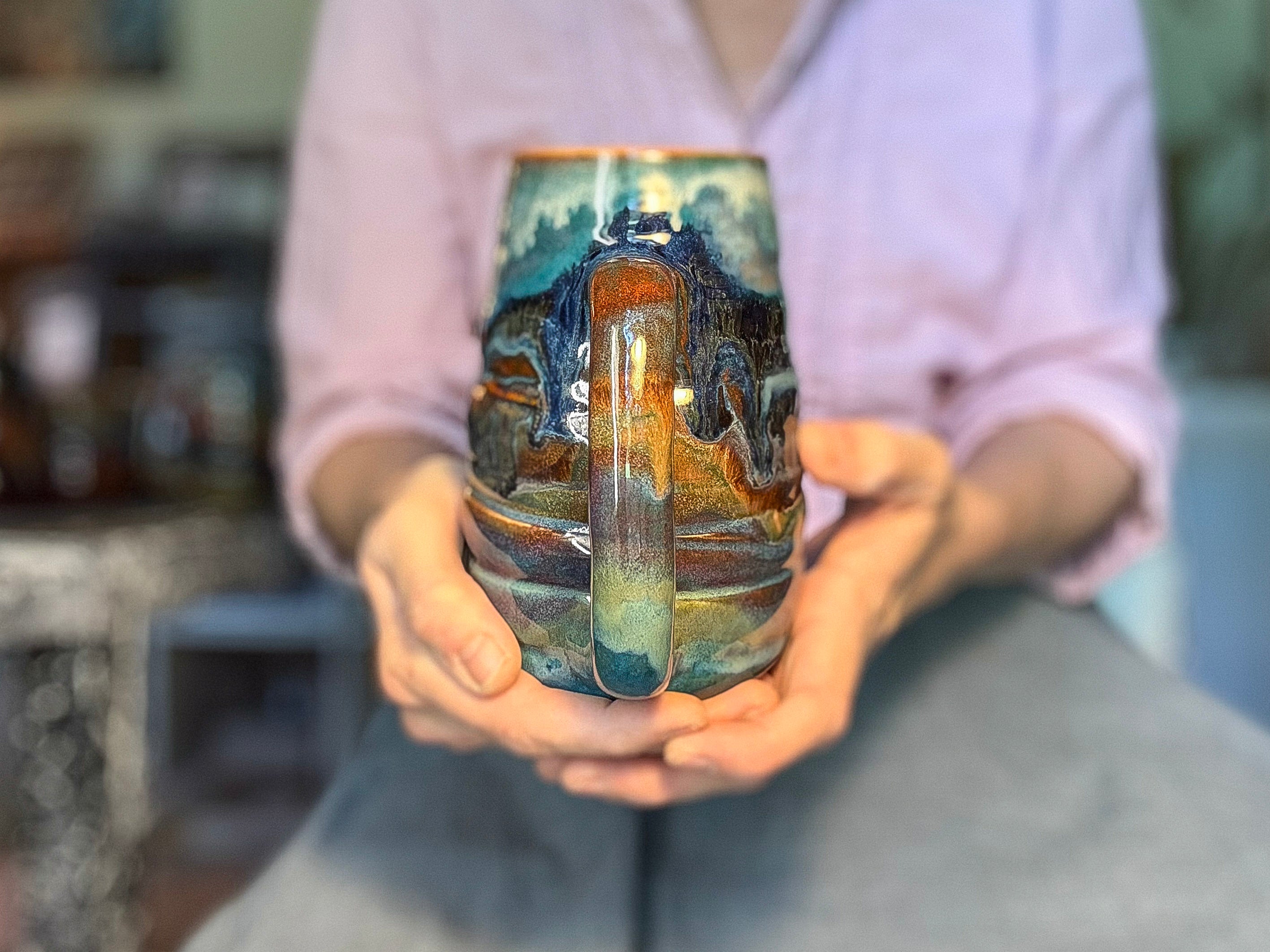 14-C Turquoise PROTOTYPE Swirly Mug, 26 oz.