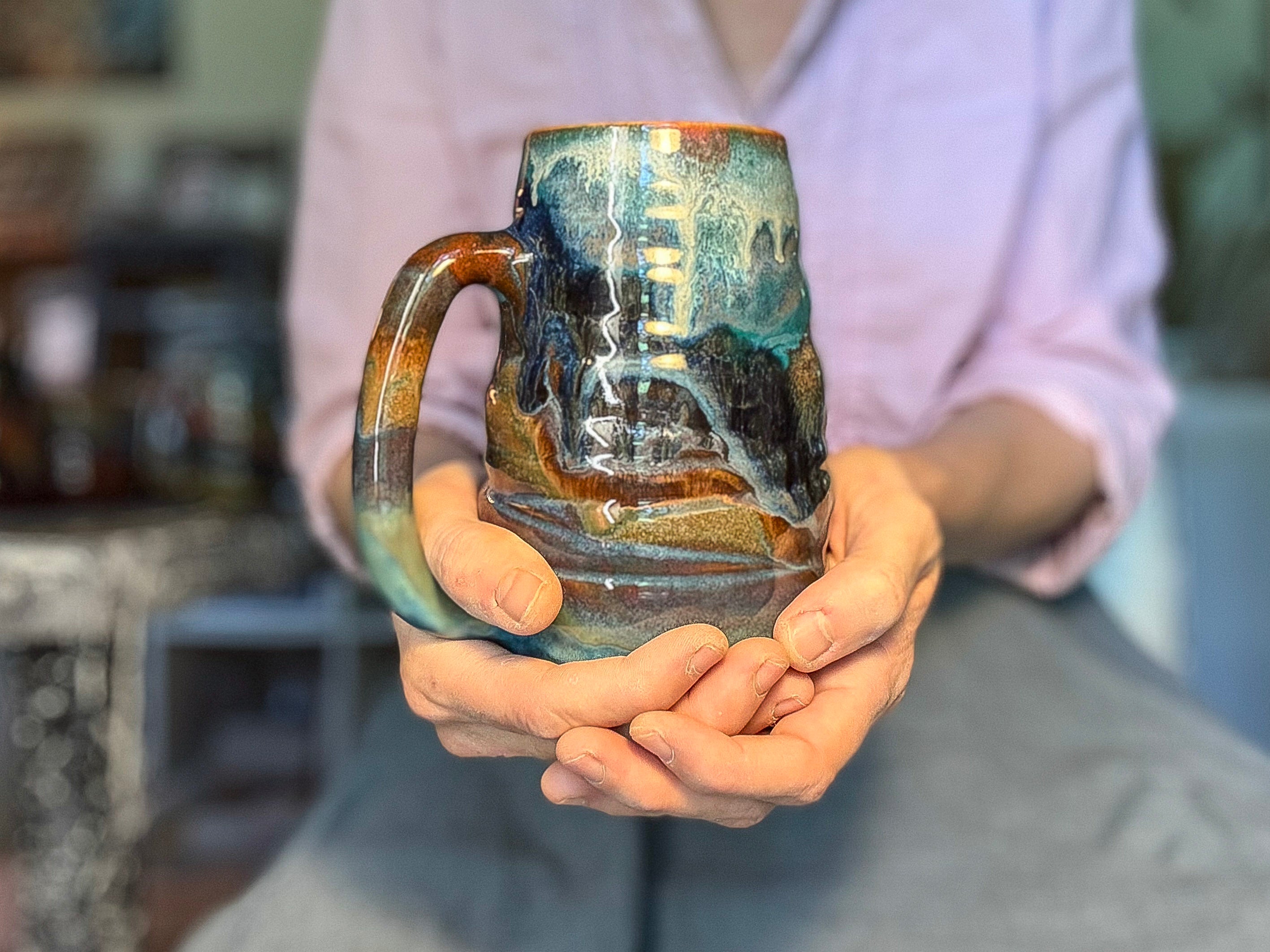 14-C Turquoise PROTOTYPE Swirly Mug, 26 oz.