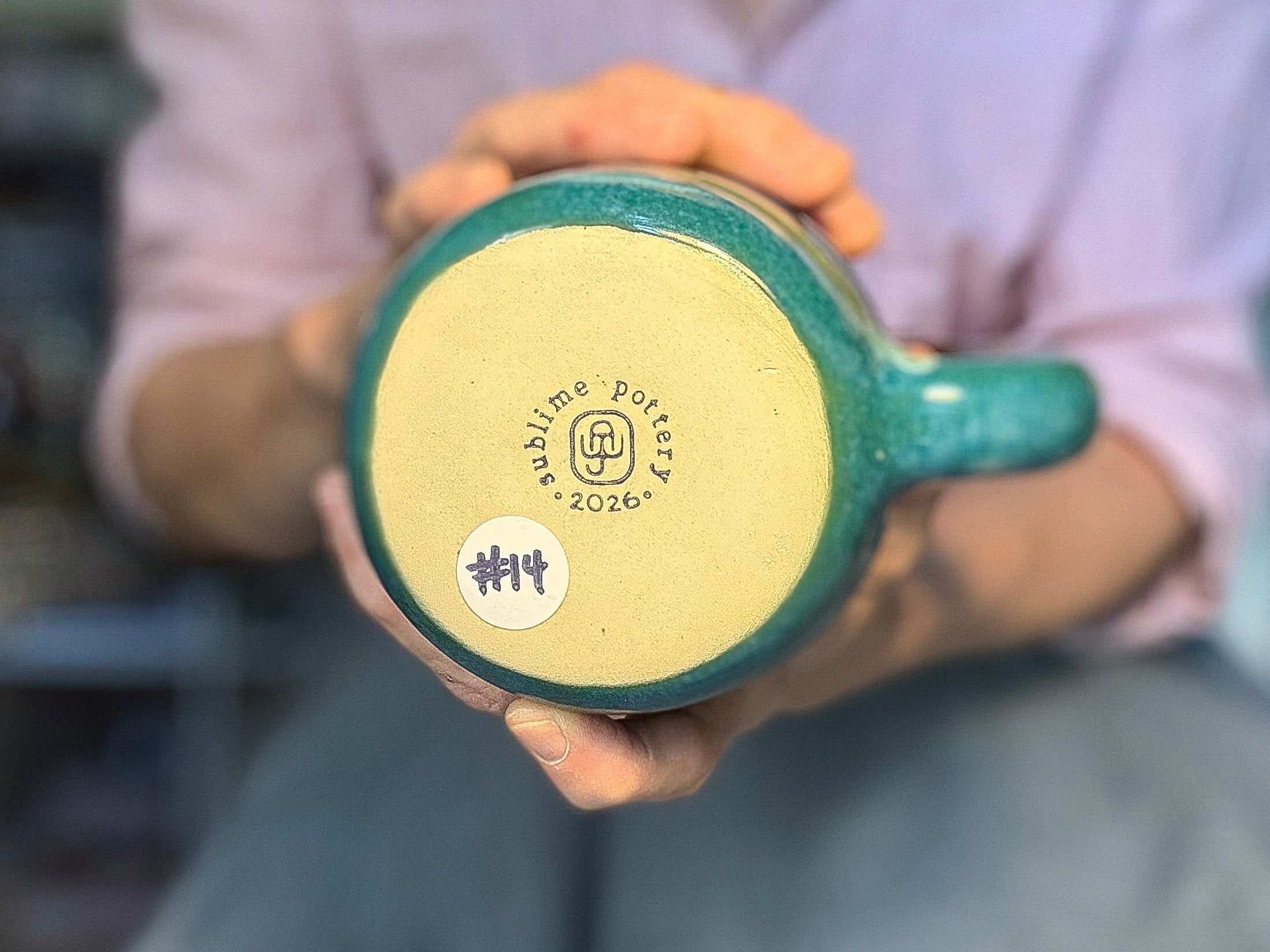 14-C Turquoise PROTOTYPE Swirly Mug, 26 oz.