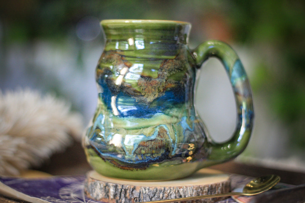 11-D Olive Mountains Barely Flared Textured Divot 'Cuddle' Mug, 17 oz.