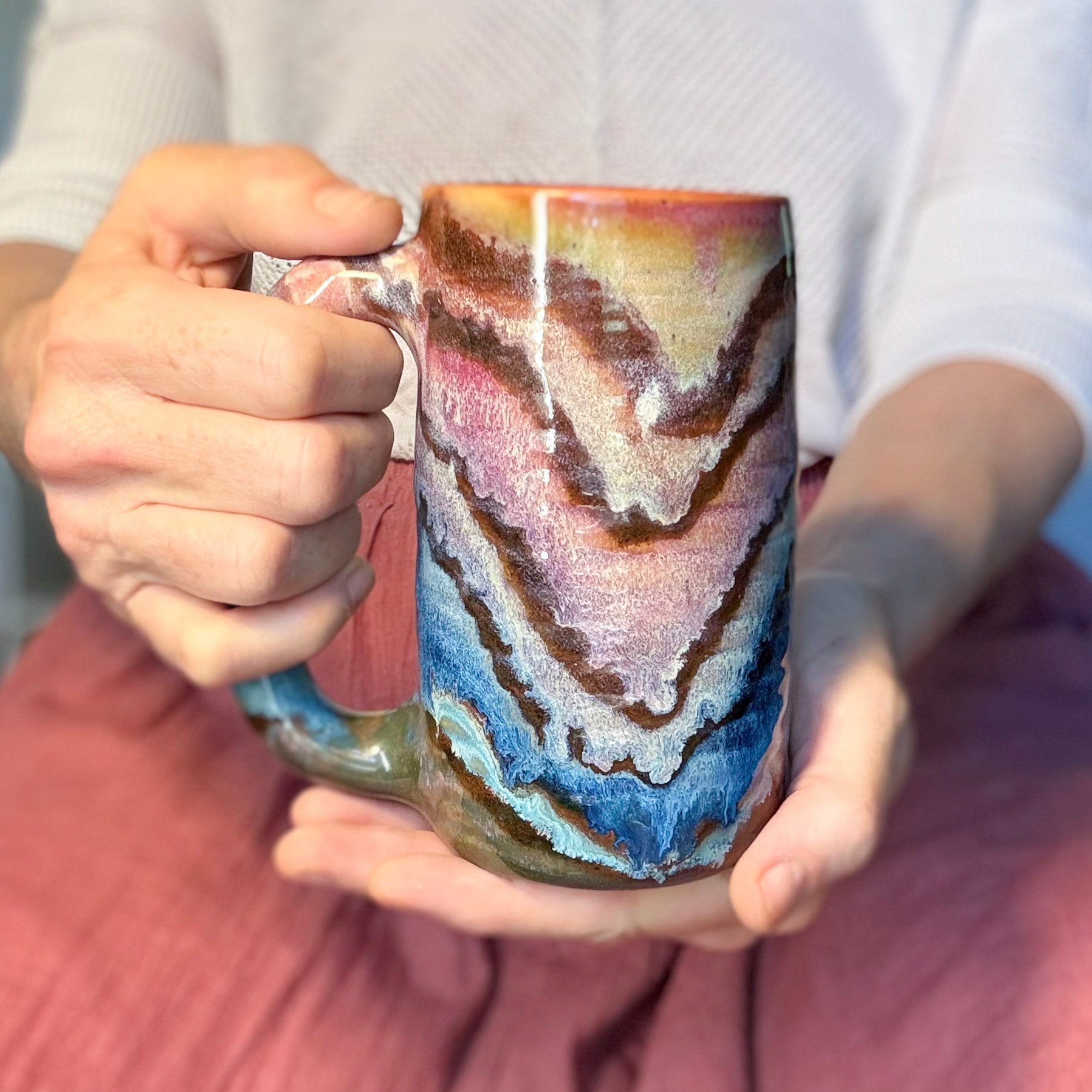 15-D Rainbow Family Variation Textured Stein Mug, 14 oz.
