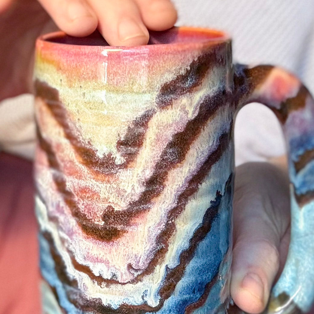 15-D Rainbow Family Variation Textured Stein Mug, 14 oz.
