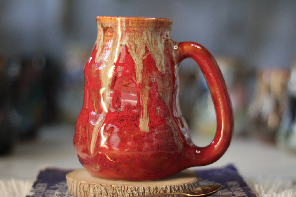 08-F Red EXPERIMENT Barely Flared Textured Divot Mug, 24 oz.