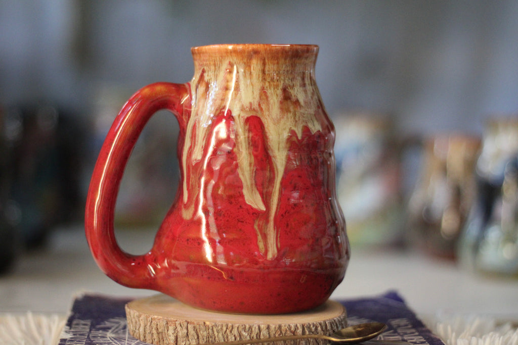 08-F Red EXPERIMENT Barely Flared Textured Divot Mug, 24 oz.