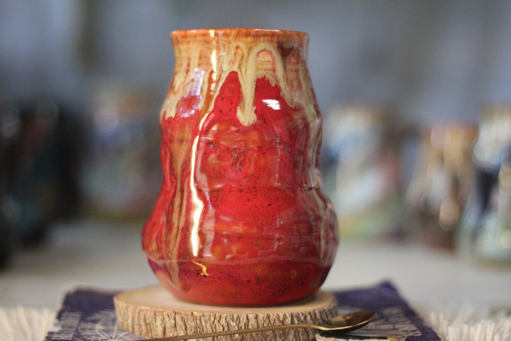 08-F Red EXPERIMENT Barely Flared Textured Divot Mug, 24 oz.