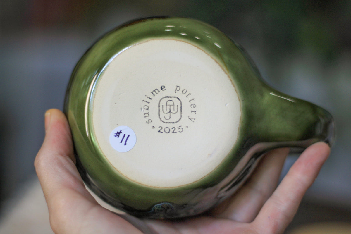 11-D Olive Mountains Barely Flared Textured Divot 'Cuddle' Mug, 17 oz.