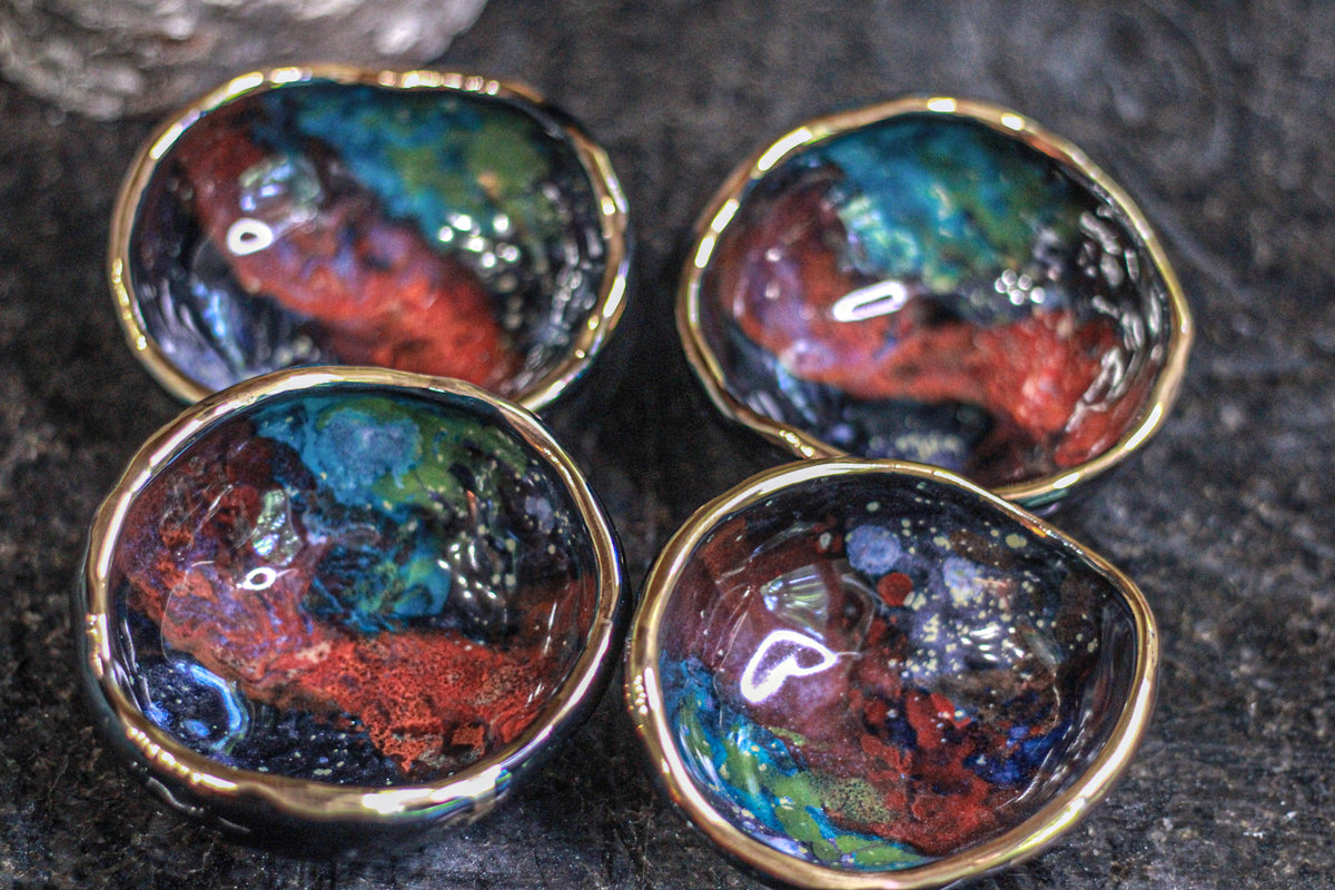 22-A Rainbow Stellar Pinch Pots - MINOR MISFIT, 2-3 oz. - 10% off (this listing is for one pot)