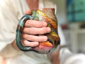 01-E Olive 'FLOW' Textured Divot Mug, 22 oz. (This listing is for one mug)