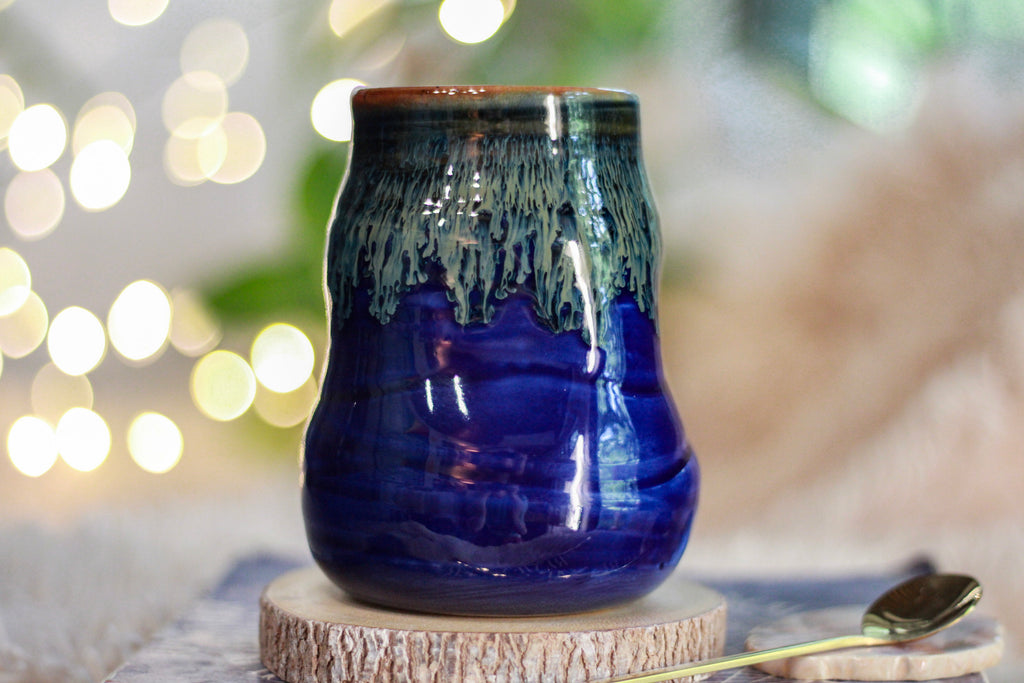 14-F Deep Blue Textured Divot Mug, 16 oz.