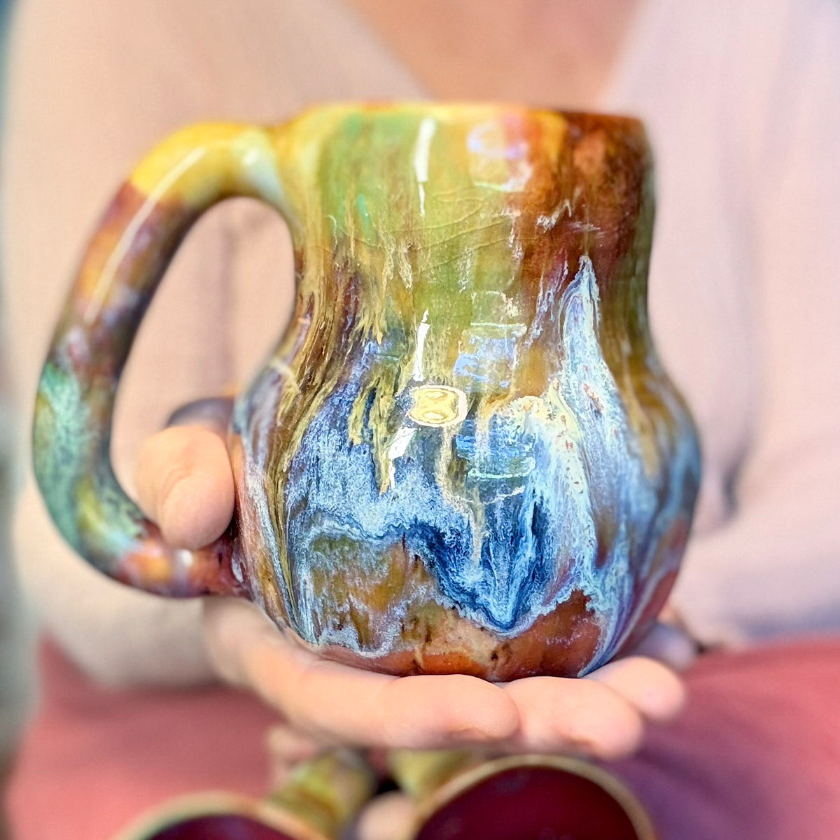 17-F Earthy Whimsy Curvy Mug, 16 oz. (This listing is for one mug)