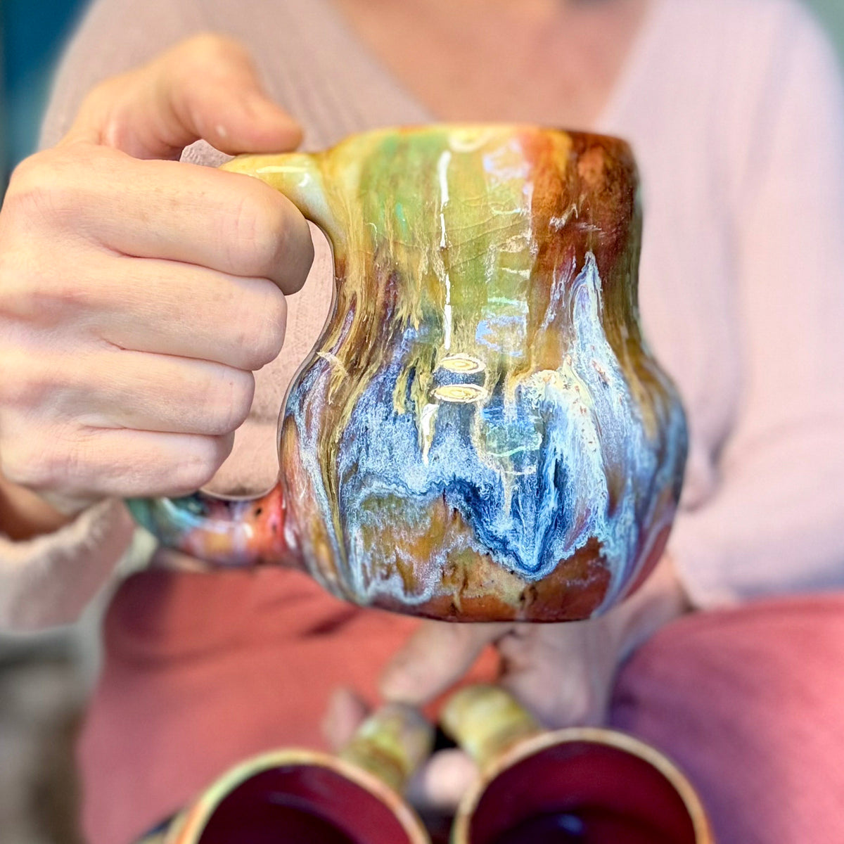 17-F Earthy Whimsy Curvy Mug, 16 oz. (This listing is for one mug)