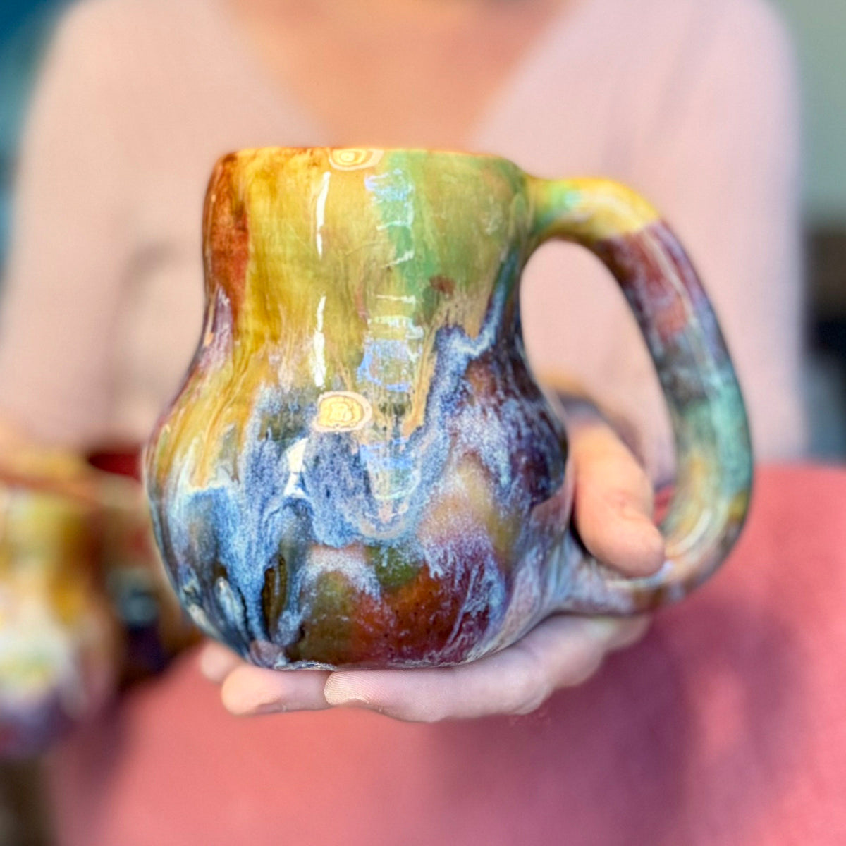 17-F Earthy Whimsy Curvy Mug, 16 oz. (This listing is for one mug)