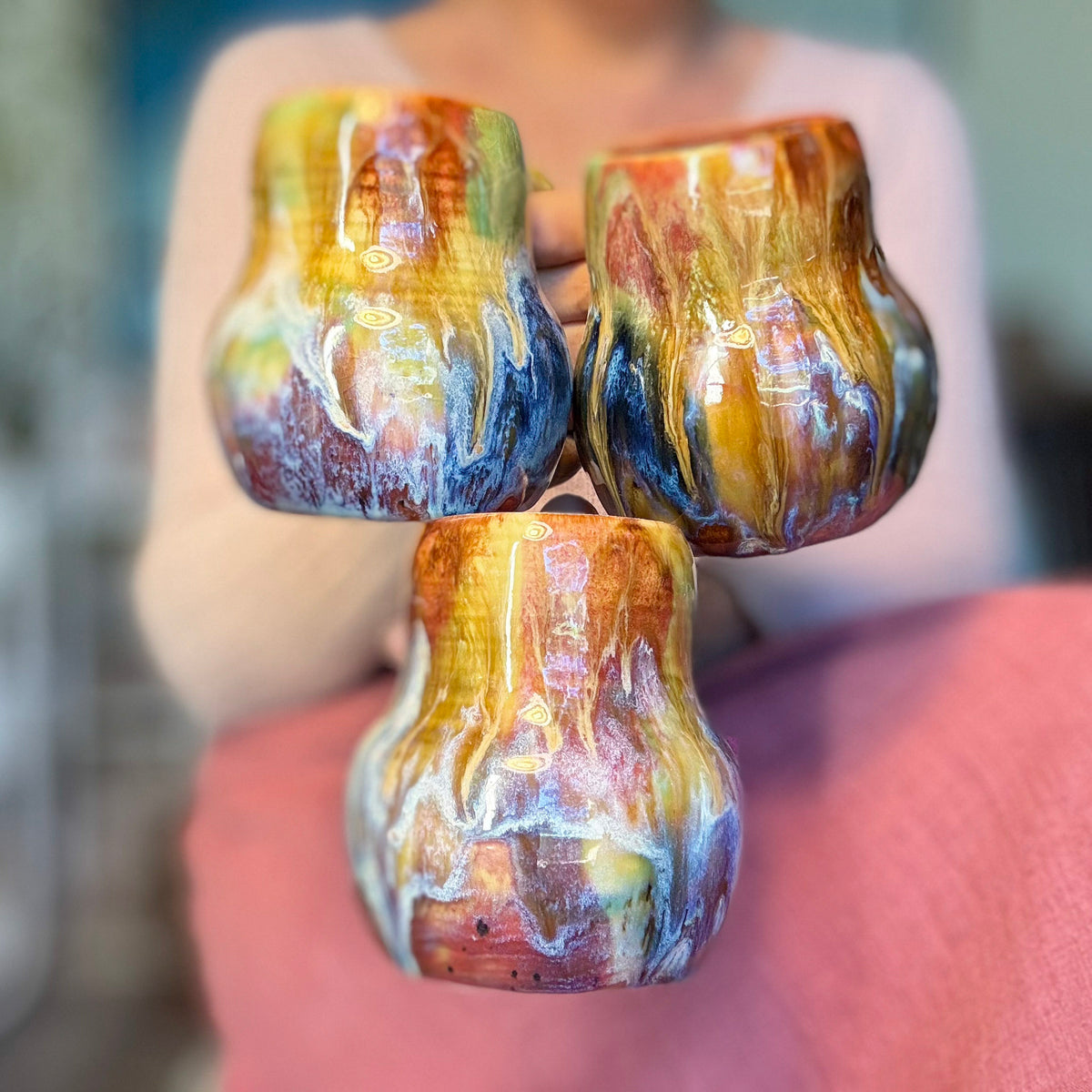 17-F Earthy Whimsy Curvy Mug, 16 oz. (This listing is for one mug)