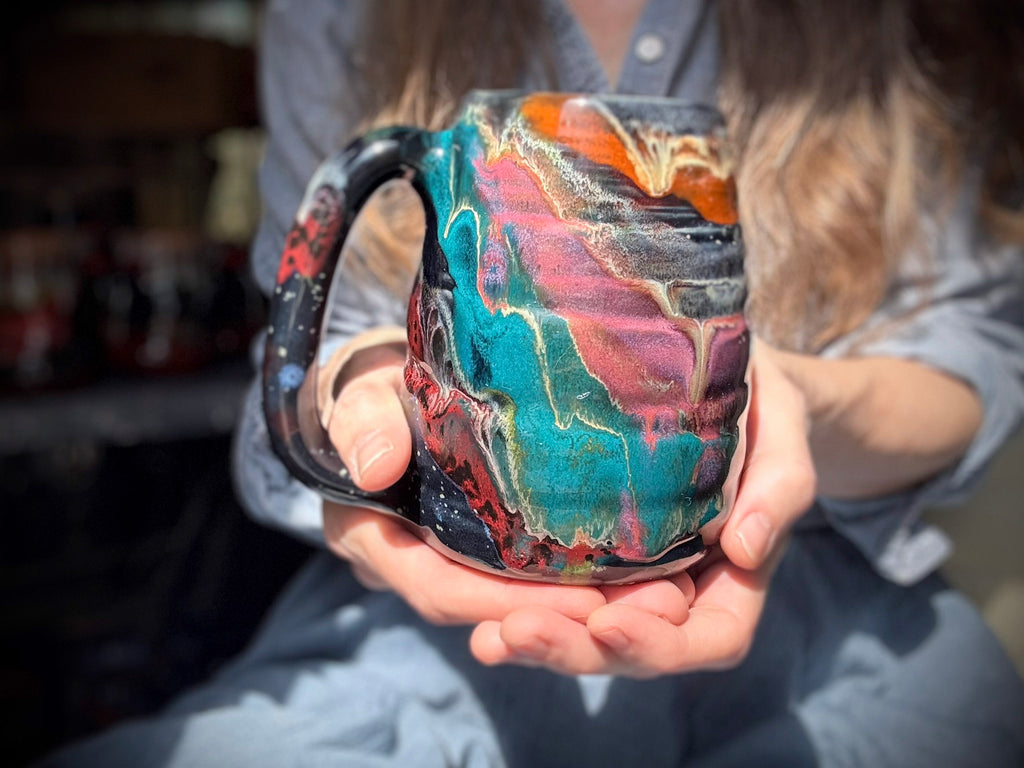 19-E Cosmic Rainbow Swirly Mug, 21 oz.