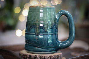 18-F Teal Drippy Textured Acorn Mug, 15 oz.