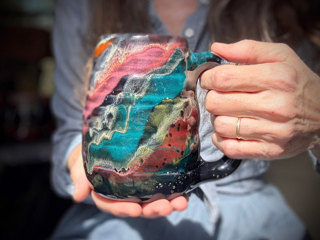 19-E Cosmic Rainbow Swirly Mug, 21 oz.