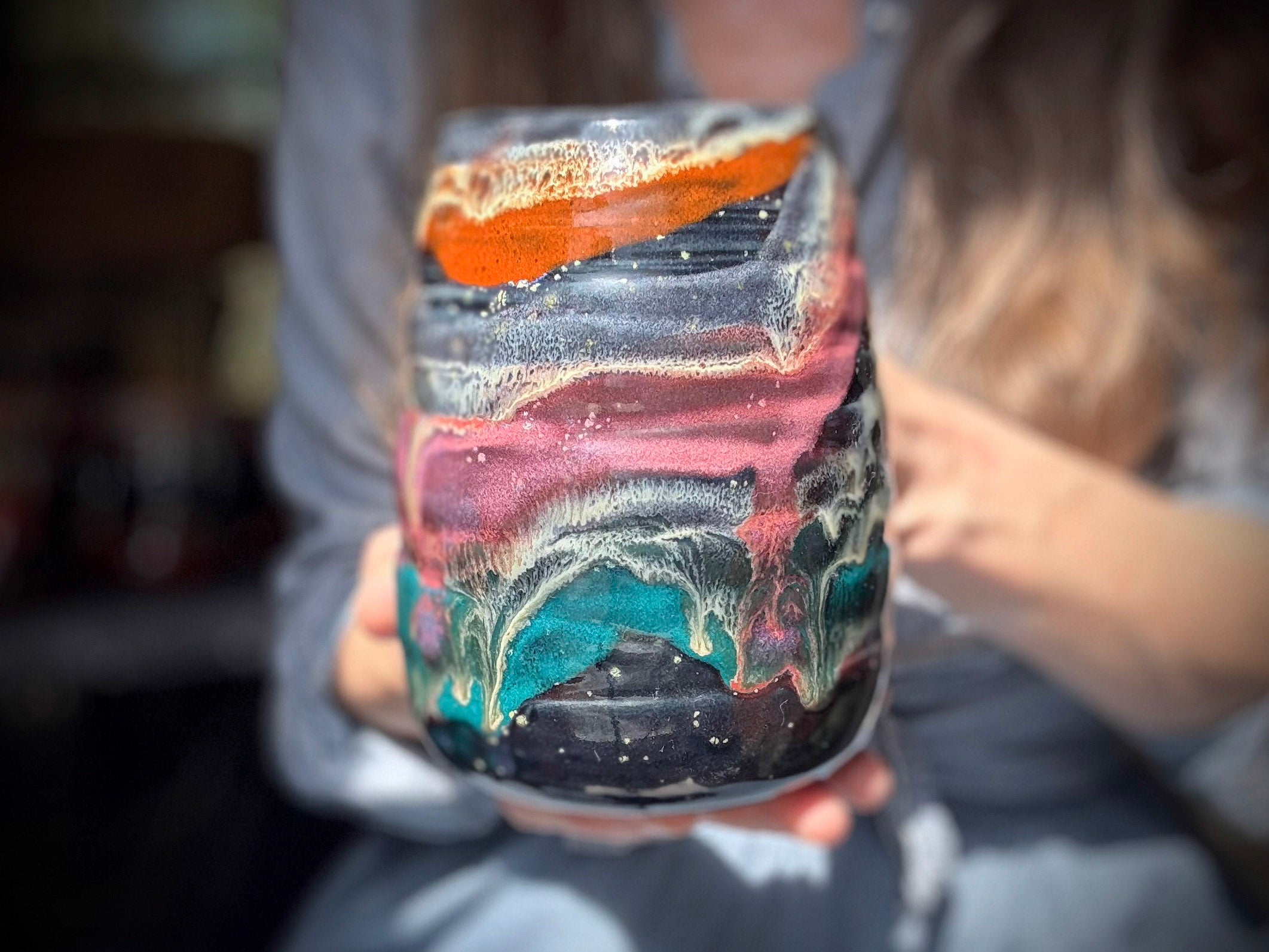 19-E Cosmic Rainbow Swirly Mug, 21 oz.