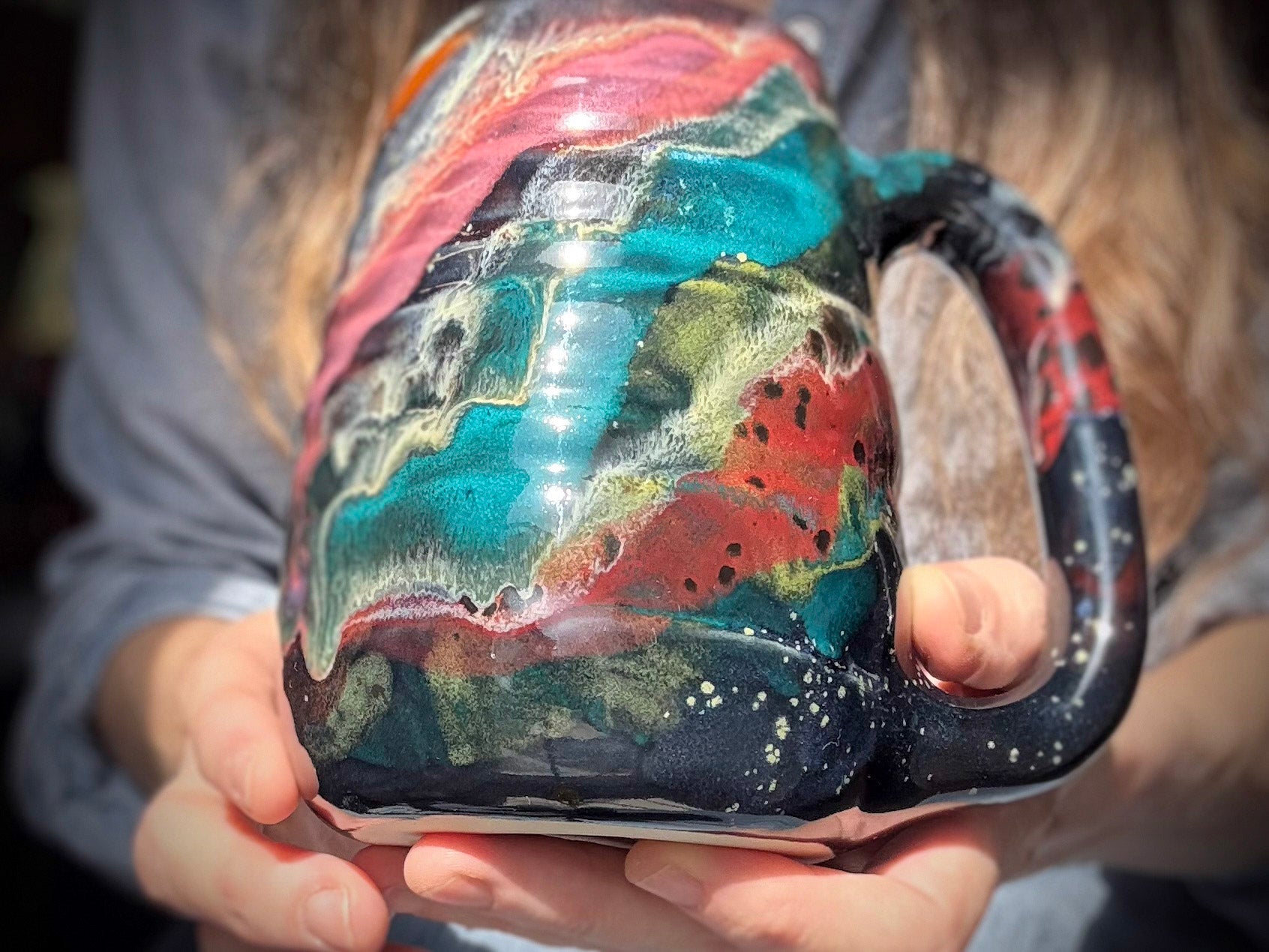 19-E Cosmic Rainbow Swirly Mug, 21 oz.
