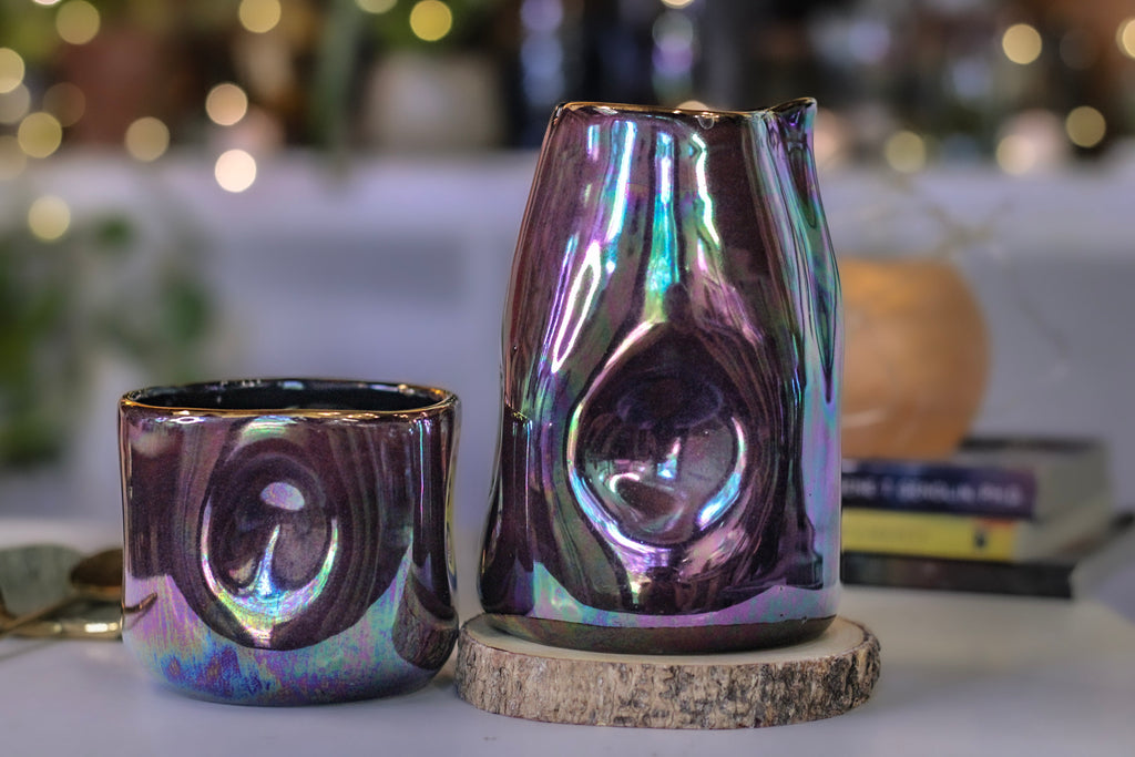 23-A Midnight Aura Notched Divot Bedside Pitcher Set - MINOR MISFIT, 18 oz./8 oz. - 15% off
