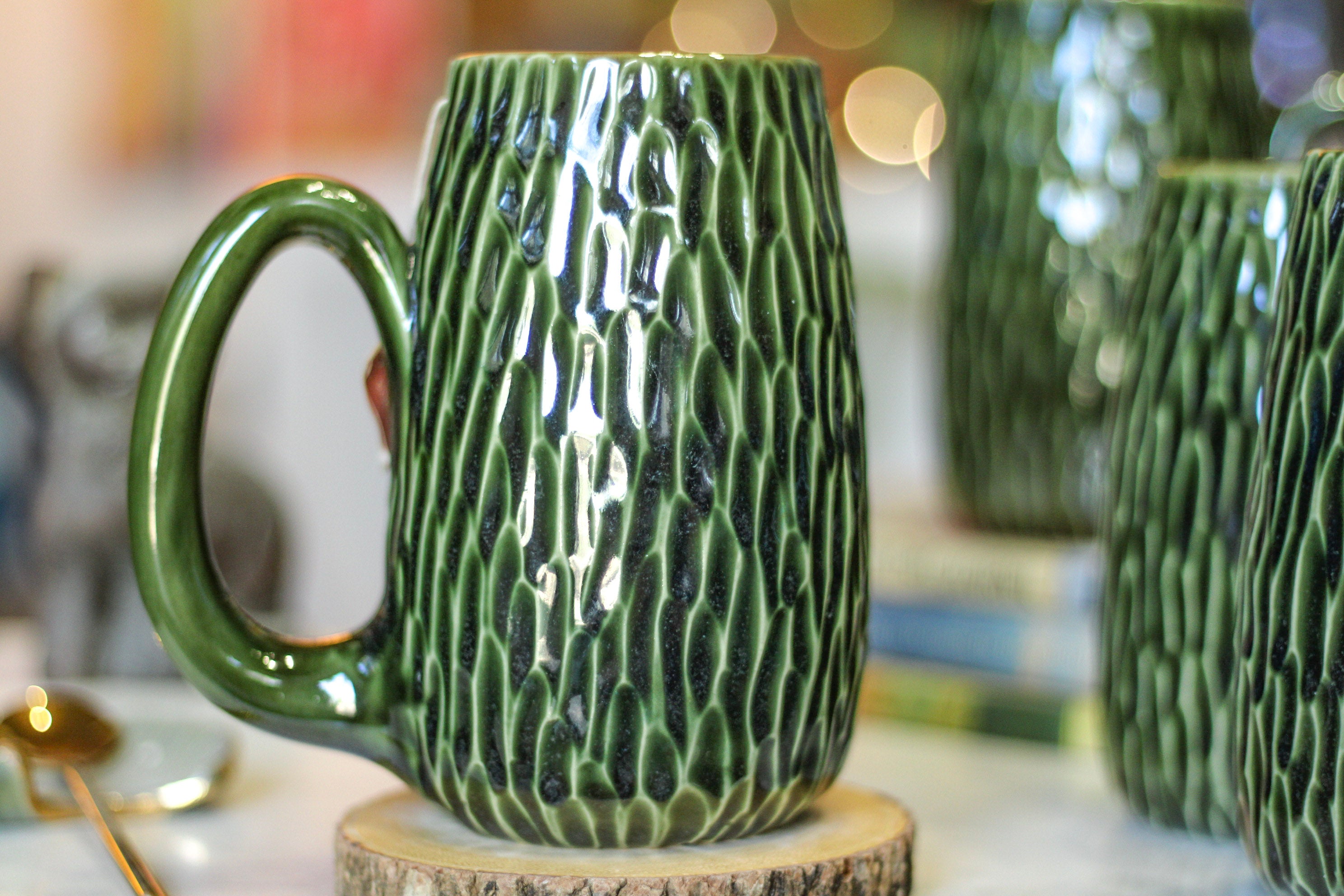 24-E Christmas Evergreen Notched Textured Mug, 22 oz. (This listing is for one mug)
