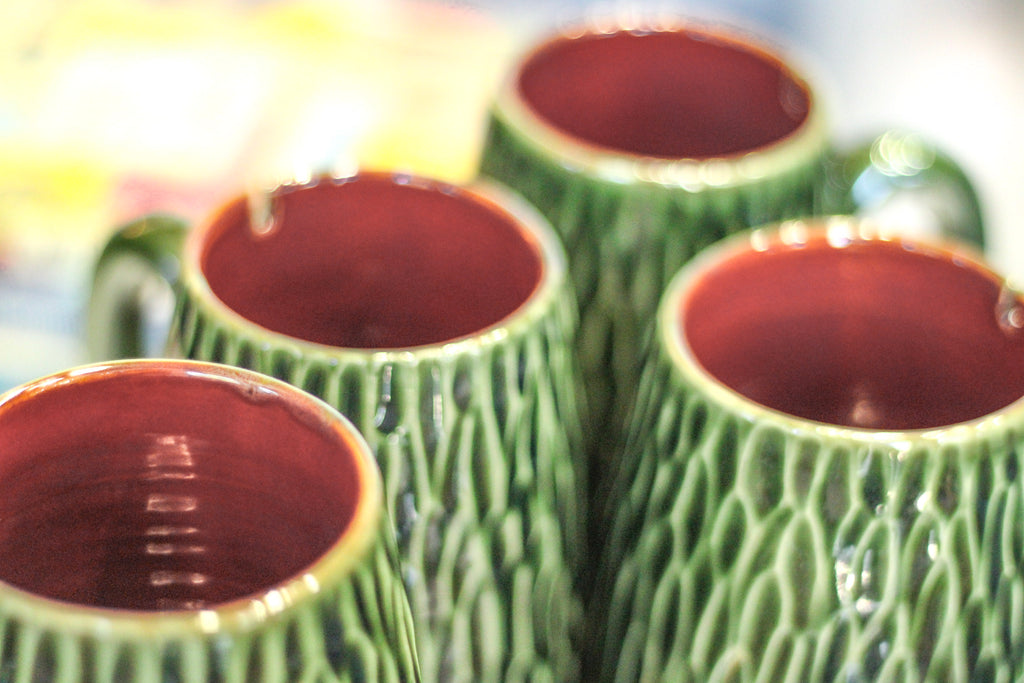 24-E Christmas Evergreen Notched Textured Mug, 22 oz. (This listing is for one mug)