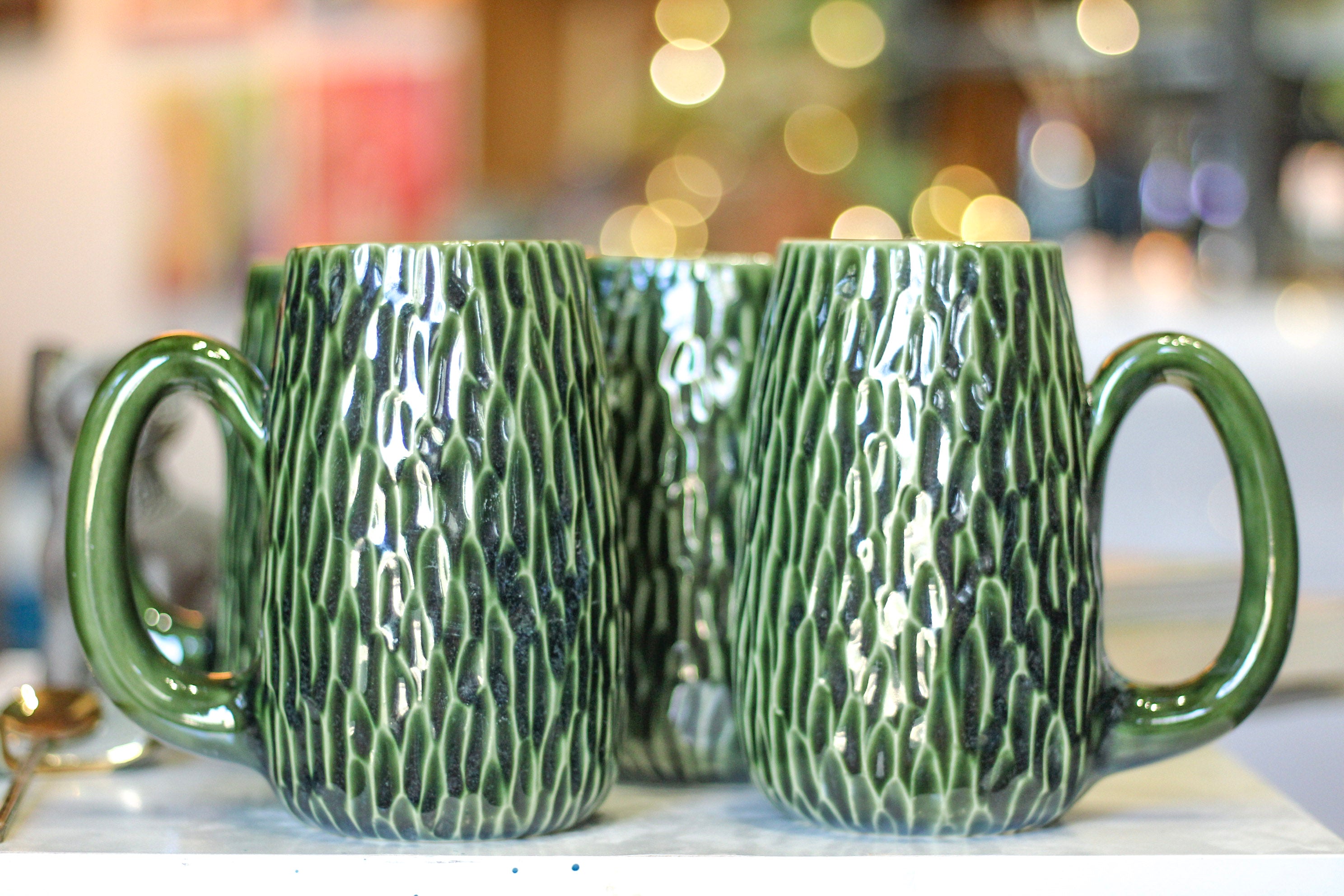 24-E Christmas Evergreen Notched Textured Mug, 22 oz. (This listing is for one mug)
