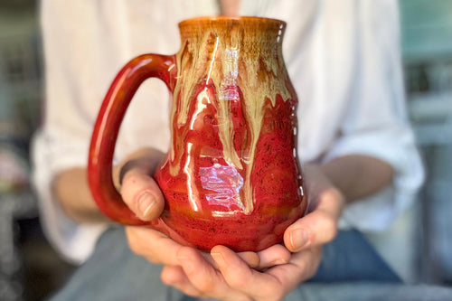 08-F Red EXPERIMENT Barely Flared Textured Divot Mug, 24 oz.
