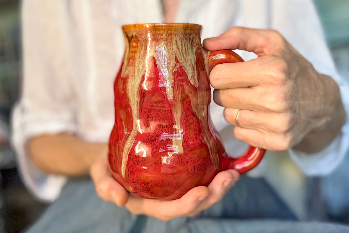 08-F Red EXPERIMENT Barely Flared Textured Divot Mug, 24 oz.