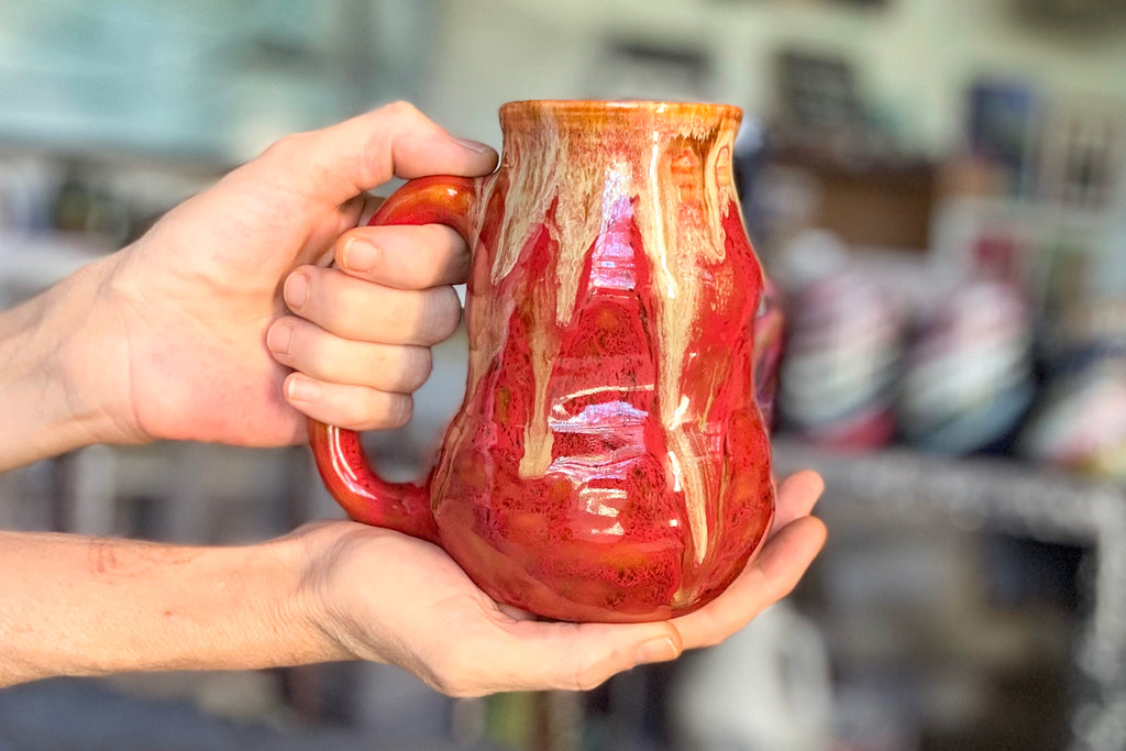 08-F Red EXPERIMENT Barely Flared Textured Divot Mug, 24 oz.