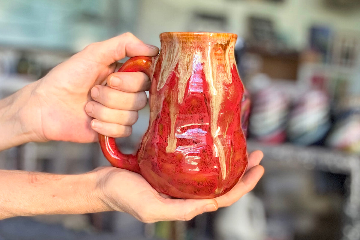 08-F Red EXPERIMENT Barely Flared Textured Divot Mug, 24 oz.