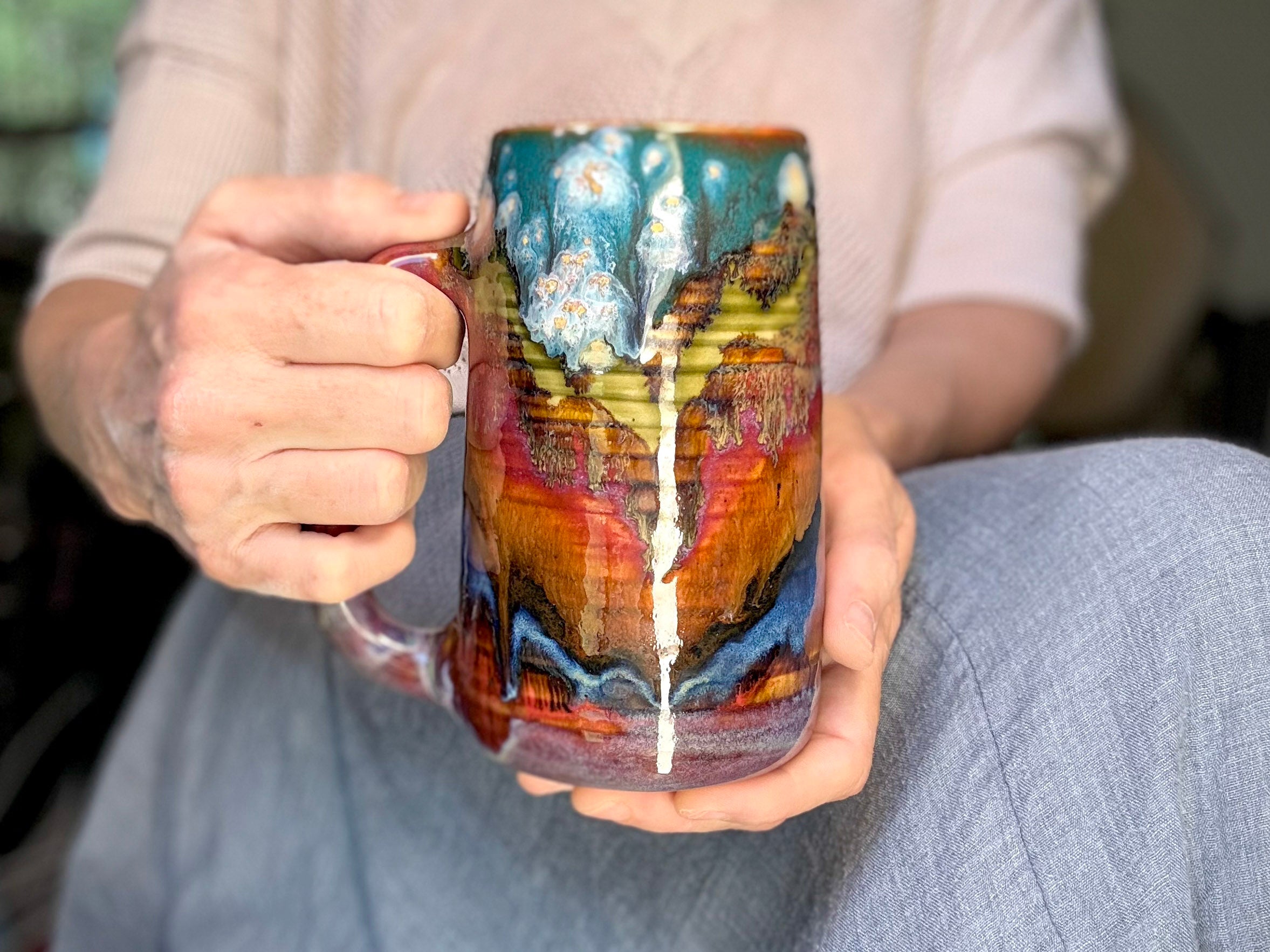 05-B Rainbow Valley Textured Stein Mug, 22 oz.