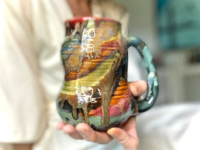 01-E Olive 'FLOW' Textured Divot Mug, 22 oz. (This listing is for one mug)