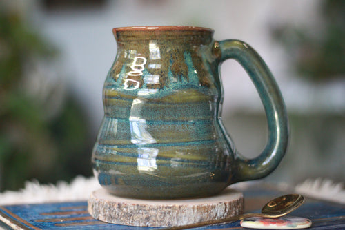 03-F Olive PROTOTYPE Barely Flared Textured Divot Mug - TOP SHELF, 18 oz.
