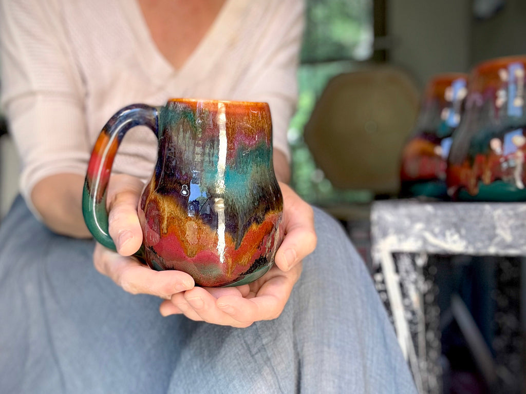 06-D Rainbow Strata Mid Mod Mug, 20 oz. (This listing is for one mug)