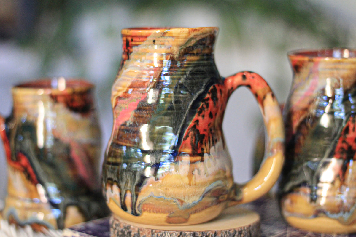 05-E Amber 'FLOW' Barely Flared Textured Divot Mug, 19 oz. (This listing is for one mug)