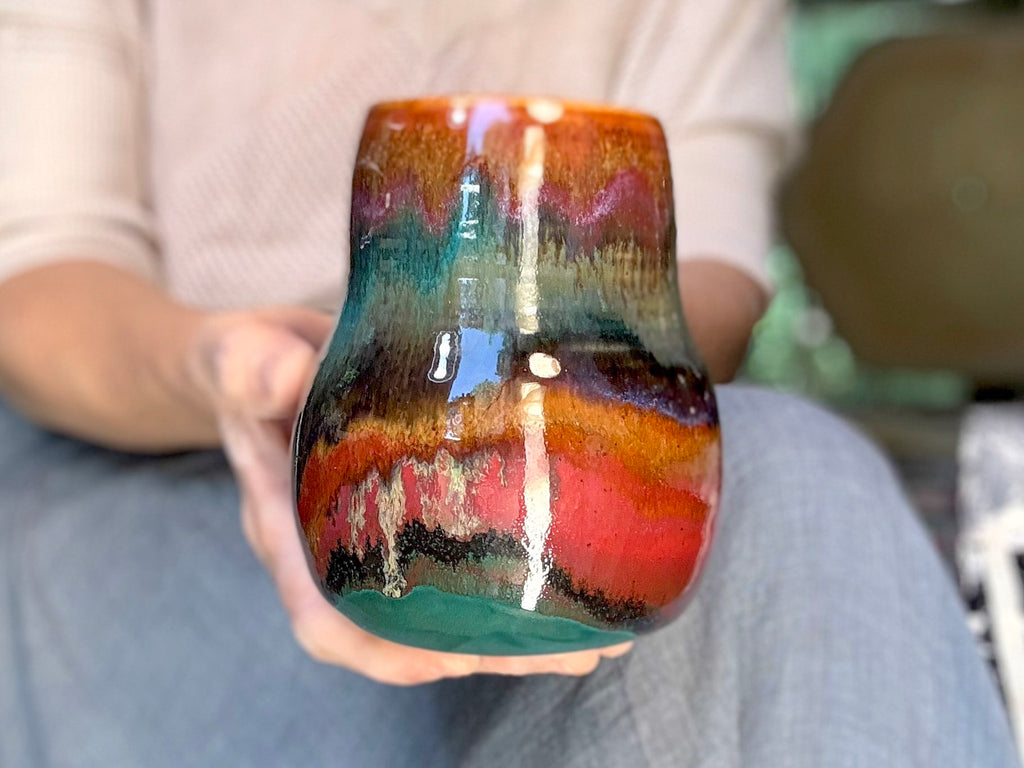 06-D Rainbow Strata Mid Mod Mug, 20 oz. (This listing is for one mug)