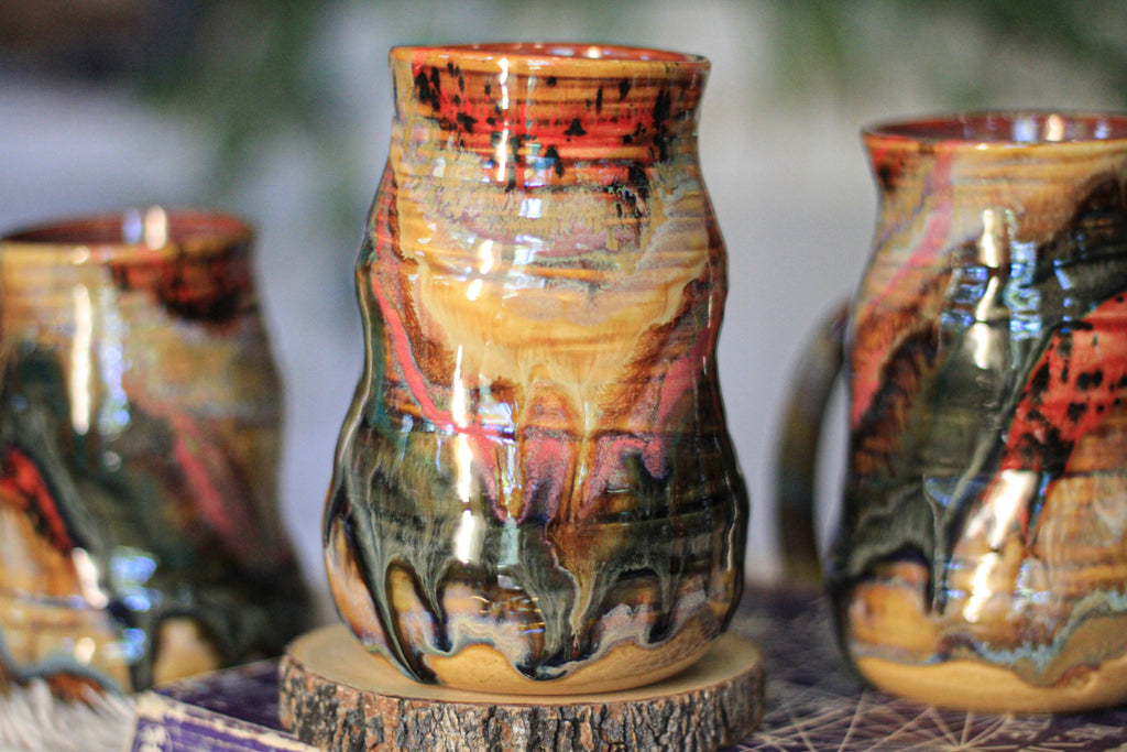 05-E Amber 'FLOW' Barely Flared Textured Divot Mug, 19 oz. (This listing is for one mug)