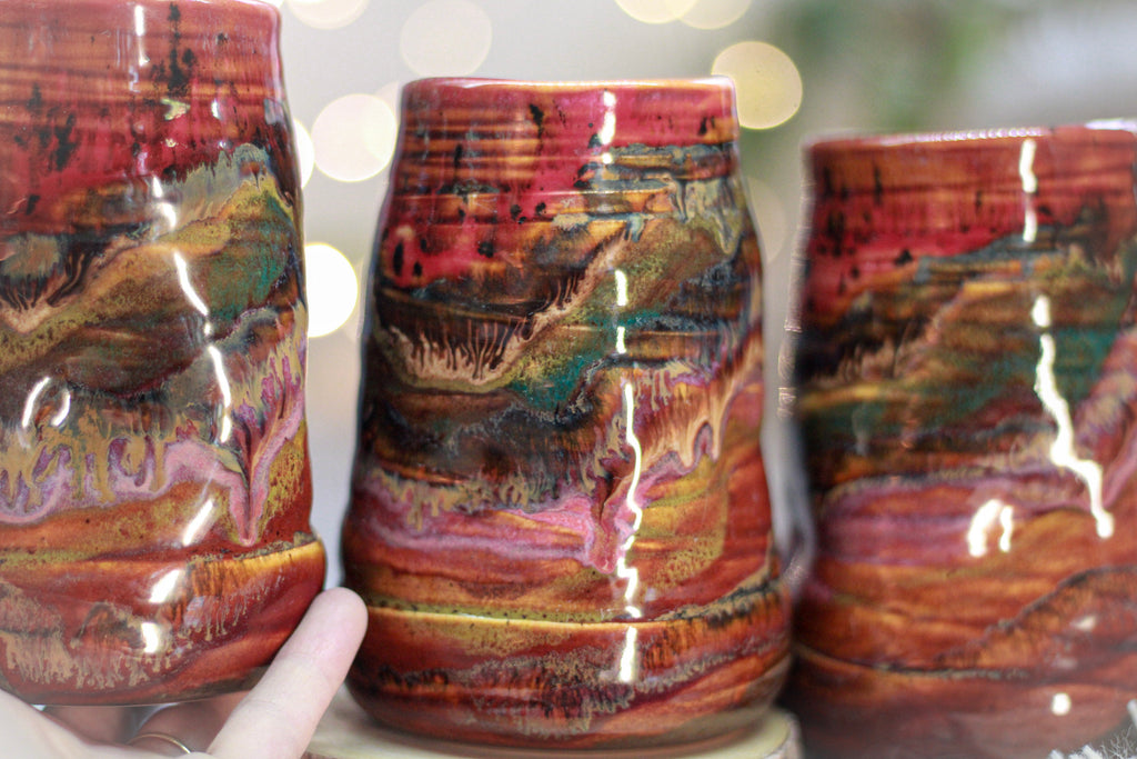 05-B Earthy 'FLOW' Textured Divot Cups - TOP SHELF, 18 oz. (This listing is for one cup)