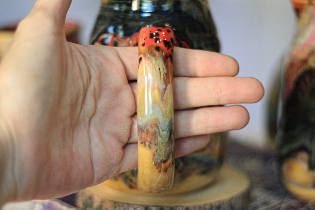05-E Amber 'FLOW' Barely Flared Textured Divot Mug, 19 oz. (This listing is for one mug)